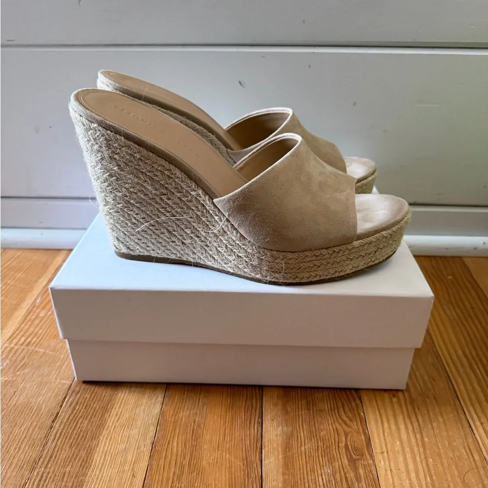 Veronica Beard Dali Sand Suede Espadrille Wedge Slides - Beige 11